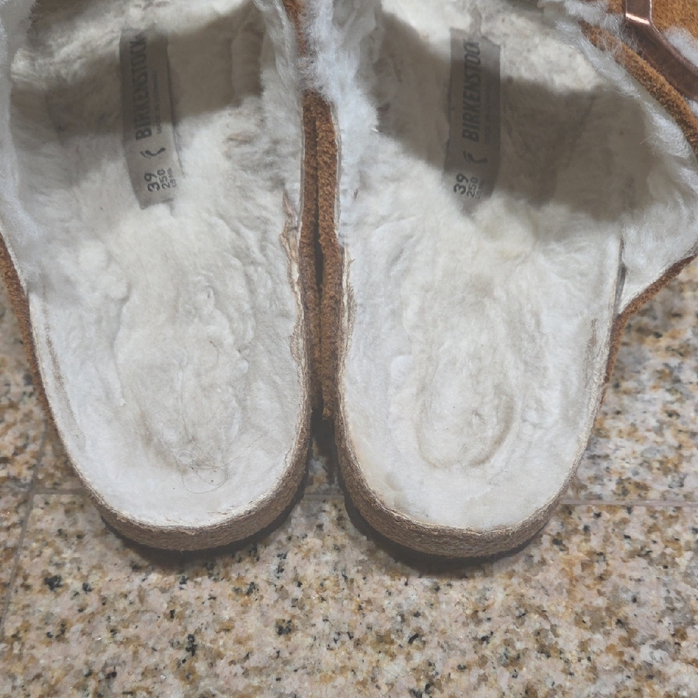 Birkenstock Arizona Sherpa Tan Suede Women's Sandals - Picture 4 of 7